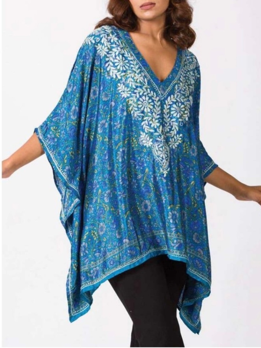 Sevya Handmade Floral Boho Embroidered Tunic Top OS One Size S,M,L